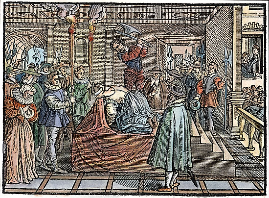 Photograph:Execution of Mary, Queen of Scots, woodcut from Adam Blackwood's Martyre de la royne d'Escosse, douairiere de France, 1589.